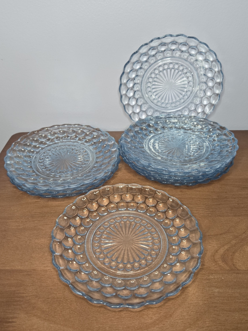 Vintage Set of 10 Anchor Hocking Sapphire Blue Bubble 6.5-inch Dessert Plates